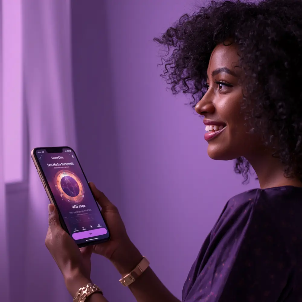 Woman viewing her personalized Nsoromma report on a phone
